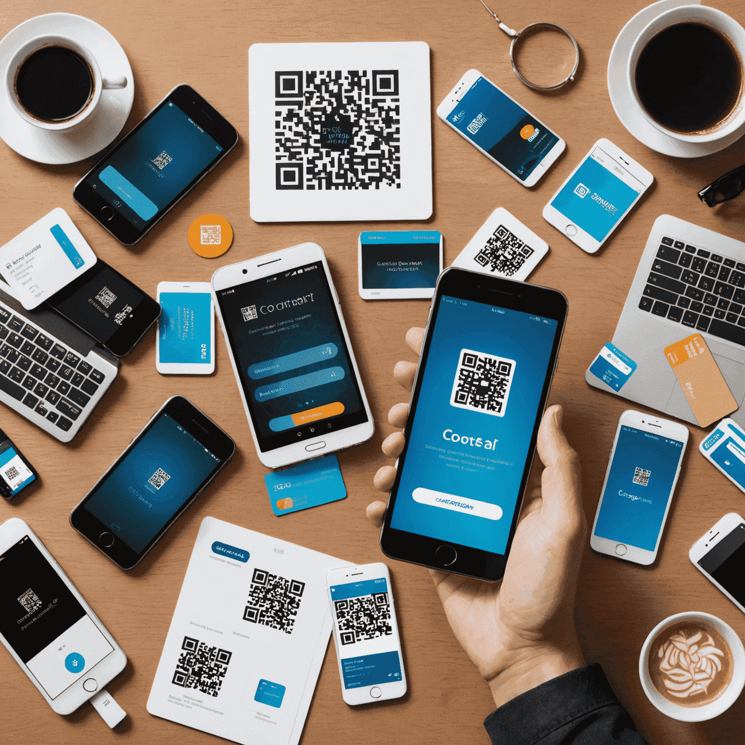 A collage of various mobile payment apps and technologies, including contactless payment, QR code scanning, and digital wallets