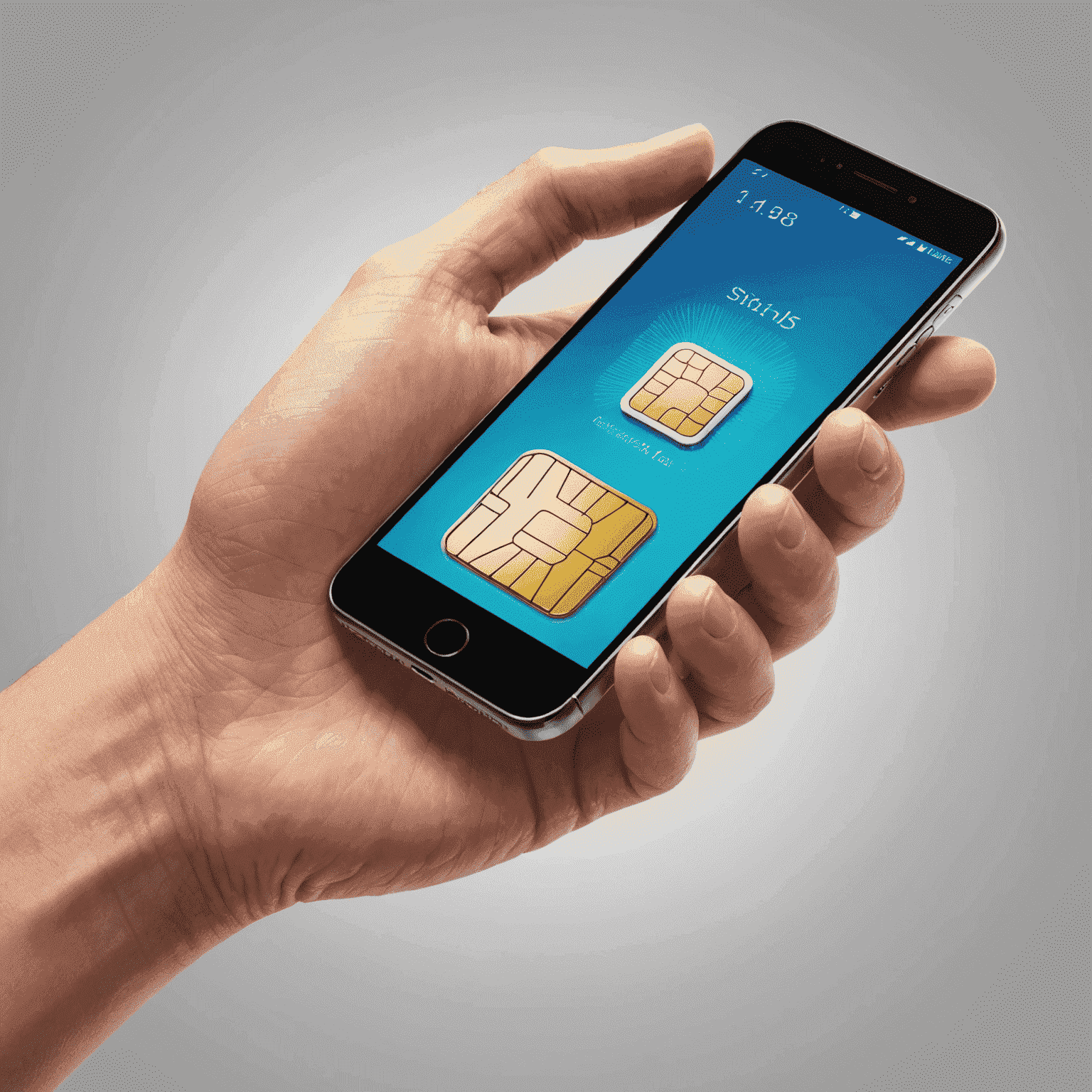 A hand holding a smartphone with a SIM card being inserted, symbolizing the activation process