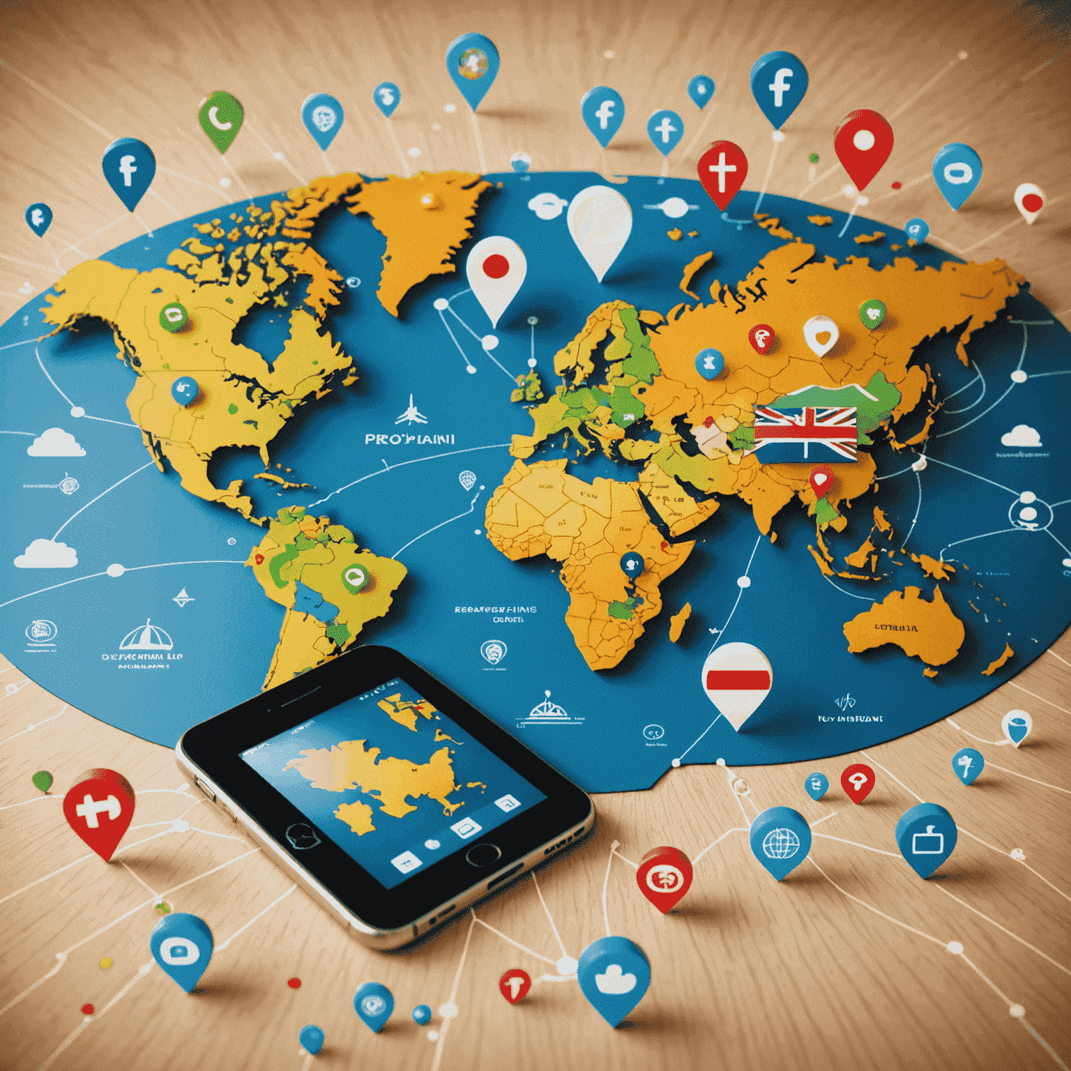 A world map with phone icons connecting different countries, emphasizing global communication